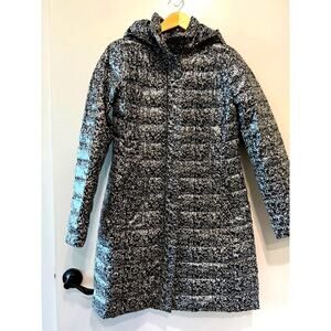 Statement printed Down Long removable Hooded Puffer Coat Parka Quilted XS relax